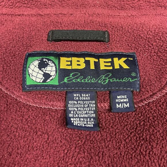 VTG Eddie Bauer Vest Men Medium Red Fleece High Neck Full Zip Sleeveless Pockets - Picture 9 of 10